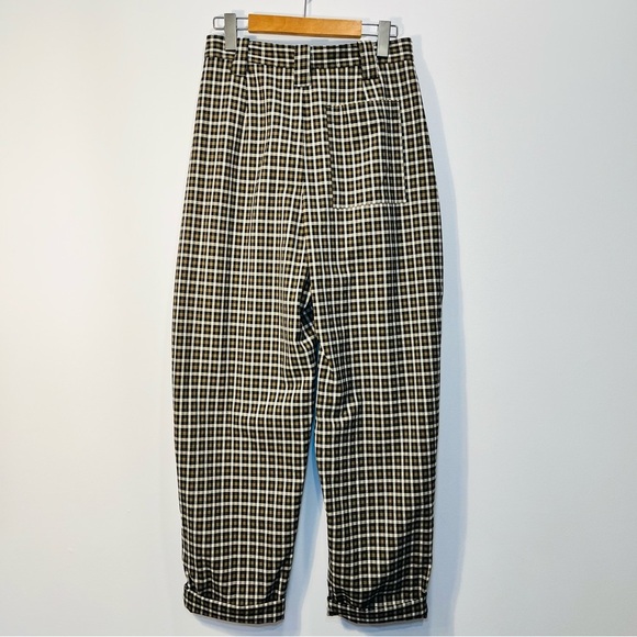 TOPSHOP High Waisted Brown Black Plaid Ankle Trouser Pants | Wide Tapered Leg - Picture 5 of 12